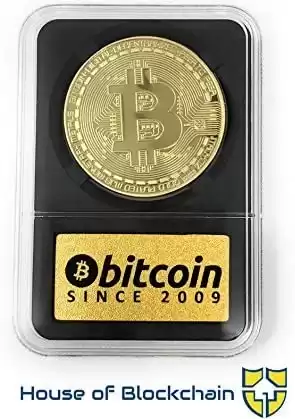 Bitcoin Coin in Collector's Edition Case: Limited Edition Physical Gold Coin with Crypto Coin Display Case | Cryptocurrency Coin with Realistic Details | Desk Home Office Idea for HODL Fans