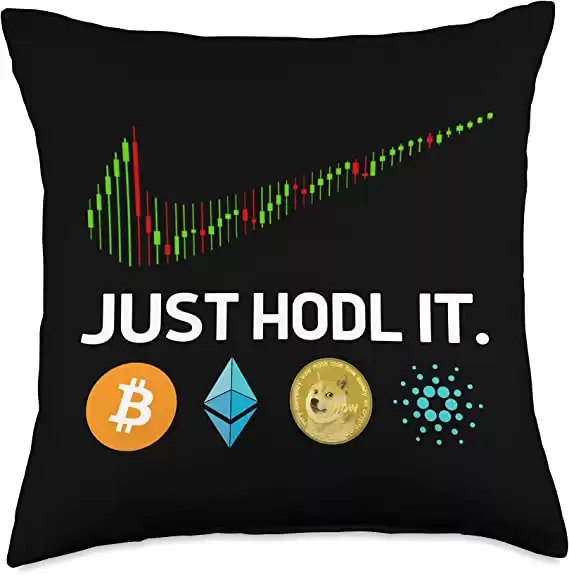 Cryptocurrency Just HODL It Chart To The Moon Just HODL It Candlestick Bitcoin Ethereum Dogecoin Cardano Throw Pillow, 18x18, Multicolor