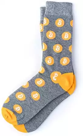 Bitcoin Crypto Currency Heather Gray Carded Cotton Novelty Crew Dress Socks, Shoe Size: 7-13