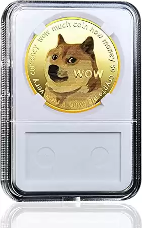 Dogecoin Coin Commemorative Gold Coin Plated Doge Cryptocurrency Gift 2021 Limited Edition Collectible Coin with Protective Case 1PCS