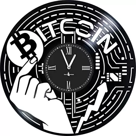 Wall Clock Vinyl Record Compatible with Bitcoin - 12 inch - Made in Europe - Precision Silent Quartz Movement - Best Gift for Cryptocurrency Traders - Original Design - Home Decoration